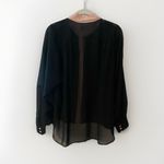 Mimi Chica Black Sheer Button Down Womens Medium Blouse Shirt Pink Contrast Siren Career Photo 7