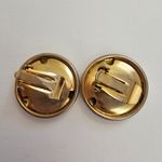Maximalist Round Button gold tone textured metal Vintage Statement earrings Photo 1