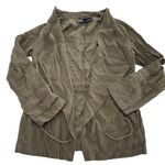 ZARA  Jacket Womens Medium Olive Green Lightweight Open Front Drape Casual Belted Photo 0