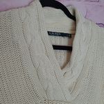 Ralph Lauren LAUREN  CREAM THICK CABLE KNIT V NECK 100% COTTON SWEATER SMALL Photo 2