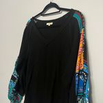 Kori America Black Vneck Sweater With Colorful Sleeves Photo 1