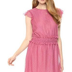 Ella Moon Mauve Pink Swiss Dot Overlay Smocked Ruffle Waist Dress Size Medium Photo 0