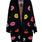 Torrid NWT Sz 4X Lip Print Cardigan Sweater Black Knit Open Front Photo 3