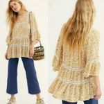 Free People  Talk About It Tunic Top Square Neck Peasant Boho Floral Yellow SP Photo 1