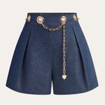 Commense Faux Denim Shorts with Metal Chain Belt size L Blue Size L Photo 0