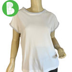 VINTAGE 1980'S WHITE WITH GRAY ACCENTS CAP SLEEVE KNIT TEE SHIRT (S) Photo 0