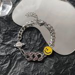 Planet Smiley Face Charm Bracelet for Men Women Streetwear Unisex Hip Hop Style Silver Photo 1