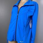 New Moosejaw Women's Large Yoga Jacket Lightweight Bright Blue Logo Zip Coat Photo 1