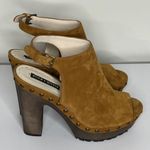 Alice + Olivia Brown Toffee Suede Sharon Wood Heel Clog Size EU 40/US 10 Photo 0