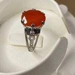 Orange Carnelian & White Quartz Sterling Silver Ring 4.47ctw New Sz 8 Photo 4