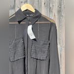 ZARA  black chiffon tweed pockets long sleeve collar blouse NWT Photo 3