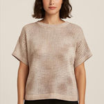 Marled Open Knit Beige White Tie Dye Cotton Bld Sweater Dolman short sleeve Sz L Size L Photo 0