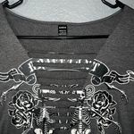 SheIn Graphic Tee Women’s Size L Distressed Cutout Skeleton Rose Gothic Punk Photo 1