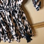 Kye Mi Leopard Print Faux Wrap Tassel 3/4 Sleeve Romper Tan Black Size Small Photo 5
