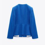 ZARA  Women Blue High Neck Double Breasted Textured Tailored Cotton Blazer Size M Photo 6