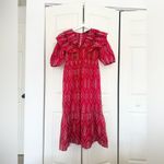 ZARA  Red & White Eyelet Ruffle Puff Sleeve Short Sleeve Midi Dress Size XS Photo 3