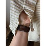 frame denim Frame Shirt Women Large Ivory Metallic Gold Striped Linen Blend Split Cuff‎ Tee Photo 8