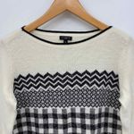 Talbots  Sweater‎ Womens Medium Petite Cream Black Wool Blend Bell Sleeve Holiday Photo 2