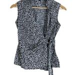 EXPRESS Top Womens XS Black White Sleeveless Wrap Animal Print Chic Photo 0