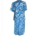Leslie Fay Light Blue Floral Skirt Suit Womens Size 14 P VINTAGE Photo 1