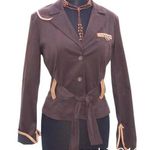 Cache  Brown Cotton Suede Removable Belt Leather Trim Jacket Top Stretch $188 NWT Photo 0