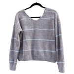 Pink Rose Tan and White Striped Ribbed V Neck Sweater Lounge Small Photo 1