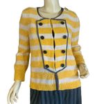Loft  MUSTARD YELLOW, BEIGE & GRAY STRIPED COTTON CARDIGAN SWEATER (M) Photo 2