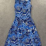 Lands' End Sleeveless Stretch Floral Midi Dress Blue Beach Travel Women's XS Photo 0