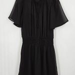 Socialite Black Sheer Smocked Waist Front Tie Mini Dress Photo 5