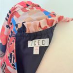 TCEC  Women's Cinnamon Red & Navy Abstract Print Smocked Dress Large Photo 7