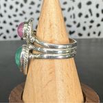 Sterling Silver Pink and Green Moonstone Two Stone Triple Band Ring Size 7 Photo 1