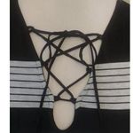 Modcloth NEW Fervour Black & Gray Striped Jersey Knit Long Sleeve Lace-Up Dress Photo 2