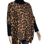 Anne Klein Womens Poncho Sweater Animal Print Turtleneck Pullover Knit XXS Photo 0