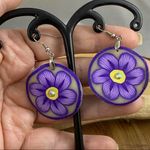 Retro Polymer Hand Painted Flower Earrings Purple Photo 2