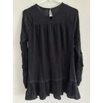 Lucky Brand Top Womens Medium Black Tunic Embroidered Boho Peasant Western Photo 1