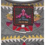 Johnny Was JOHNNY WAS Medium Gray Aztec Cross Stitch Tunic TOP V-Hem 3/4 Slv Raw Edge Art Photo 2