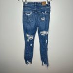 American Eagle  mom jeans blue high rise super distressed ripped denim size 00 Photo 6