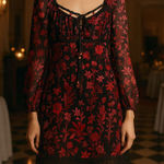 Gucci  Floral Print Mini Dress IT44 / US8 red black Photo 1