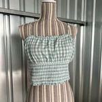 American Eagle Green and white gingham strapless top  women’s size medium Photo 1