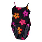 Longitude Retro 90s one piece swimsuit size medium bathing suit black with bright flowers Photo 1