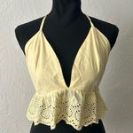 Romwe Yellow lace stretchy adjustable halter neck crop top Photo 0