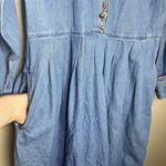 Women's Vintage Dress Denim Floral Embroidered Cottage Peter Pan Collar Western Blue Size 6 Photo 4