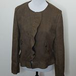 Westport olive green hidden zip ruffle coat size medium Photo 0