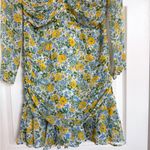 Veronica Beard  Ruched Floral Silk Chiffon Mini Long Sleeve Dress 6 Yellow Blue Photo 3