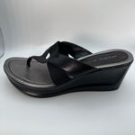 Marc Fisher Marc‎ Fisher Thong Wedge Sandals Black Leather Elastic Size 9.5M Women's Photo 12