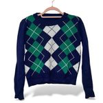 Argyle Knit Sweater – Navy/Green/White – Size M – Excellent Condition Blue Size M Photo 0