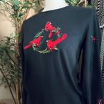 Vintage CB Casual Red Cardinal Embroidered Christmas Top – Size Small Black Photo 3
