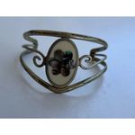 Vintage Alpaca Mexico Silver Purple Abalone Flower Inlay Hinged Cuff Bracelet 6” Photo 4