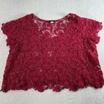 Torrid  Plus 0X Top Crochet Layering Cropped Scoop Neck Dark Pink Short Sleeve Photo 2