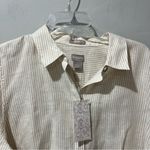 Chico's  sz 2 Large Linen Top Shirt White Beige Pinstripe Stripe Coastal Grandma Photo 4